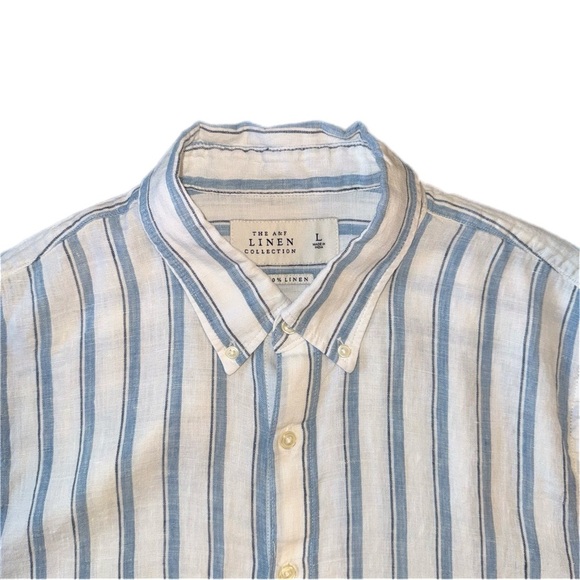 Abercrombie & Fitch Men's Striped Button Down Shirt - Blue and White - Picture 2 of 6